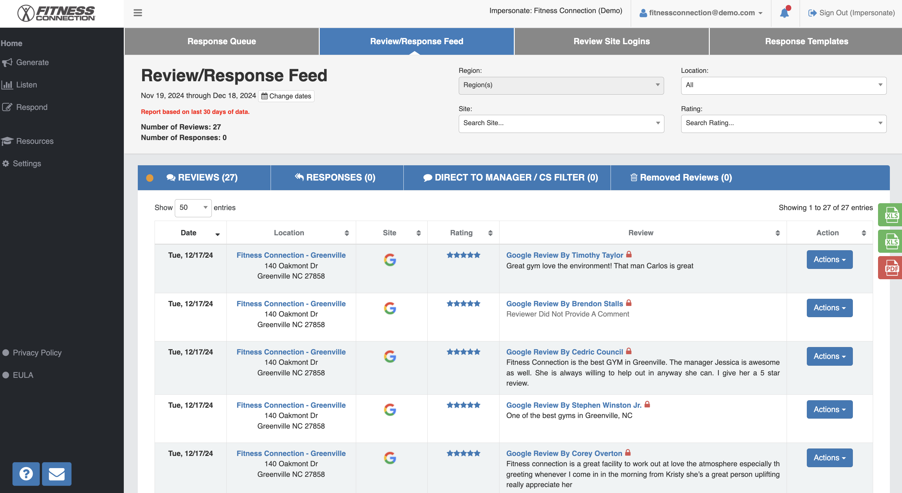 Review/Response Feed